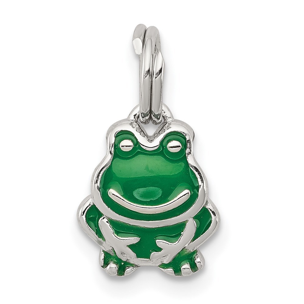 925 Sterling Silver Mini Green Enameled Children's Frog Bracelet Necklace Charm
